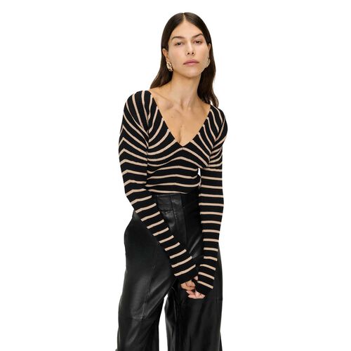 Veronika Maine Stripe V-Neck Rib Knit Top
